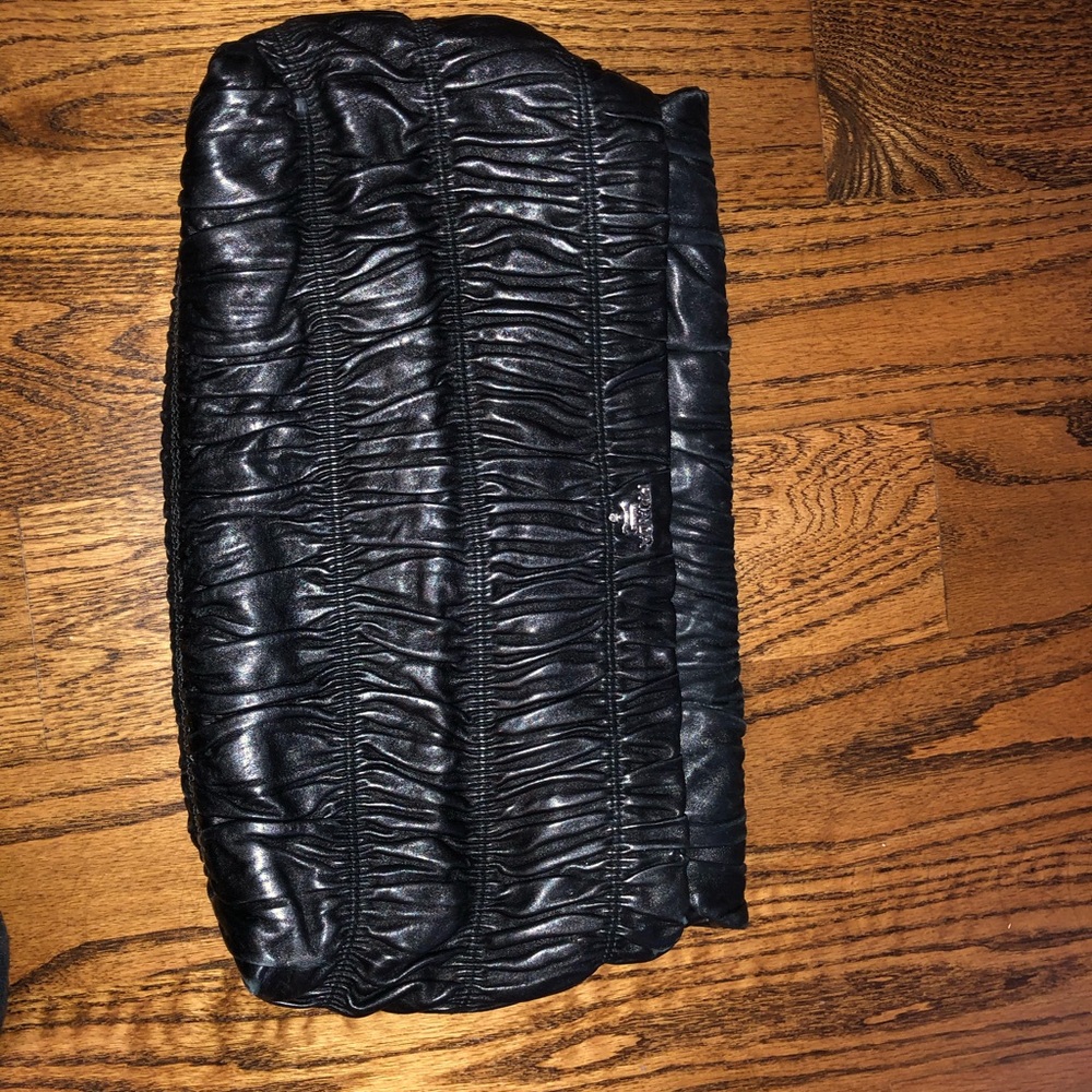 Prada nappa leather clutch w black enamel hardware